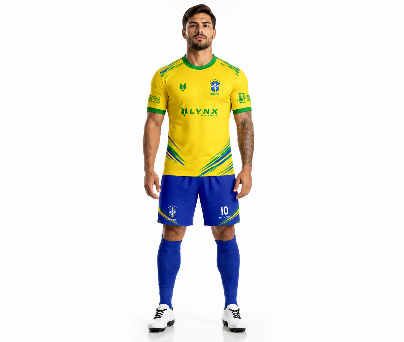 Kit de futebol azul cobalto com camiseta e short Lynx Sports