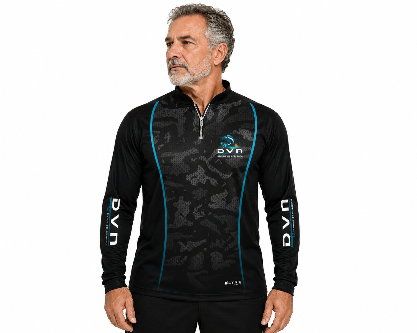Camiseta de pesca manga longa azul com proteção UV